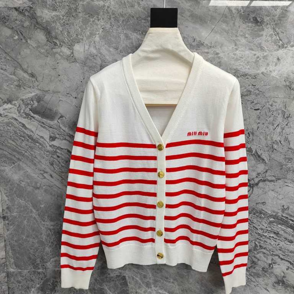 Miu Miu Red and White Striped Cardigan